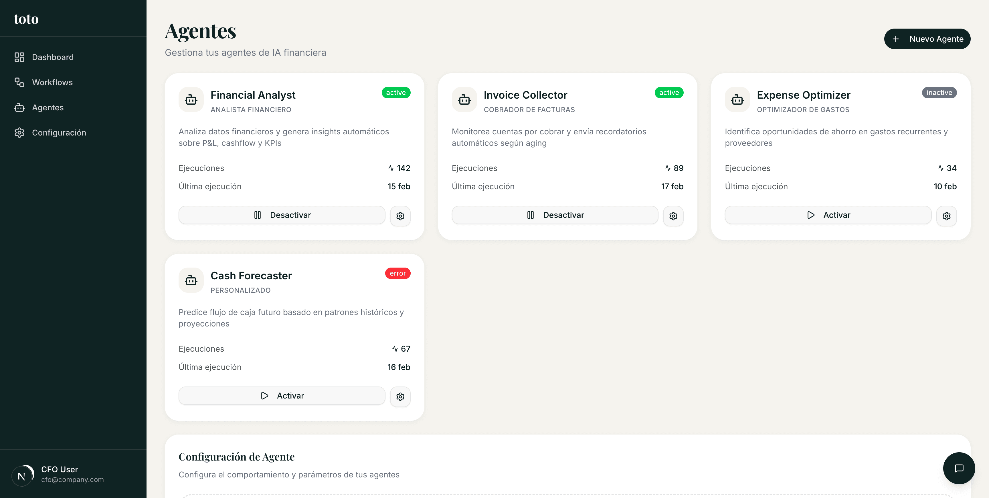 Agentes de IA con estados y configuraciones